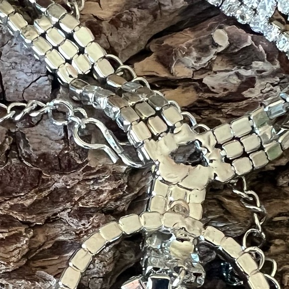 Diamante Rhinestone Y Necklace Clear Crystals Costume 14.5” Choker Lariat - Picture 9 of 9